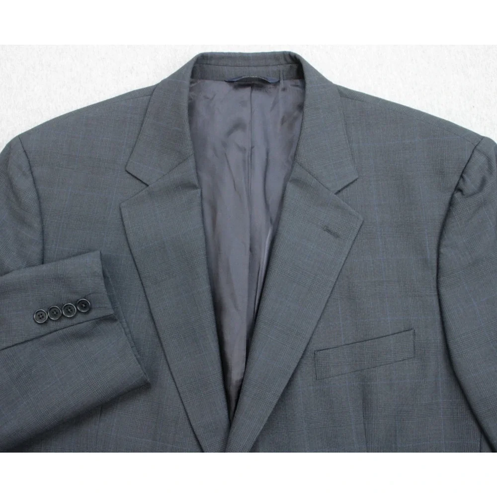 Brooks Brothers‎ Blazer Mens 46R Gray 346 Plaid Wool Blend Stretch 2 Buttons